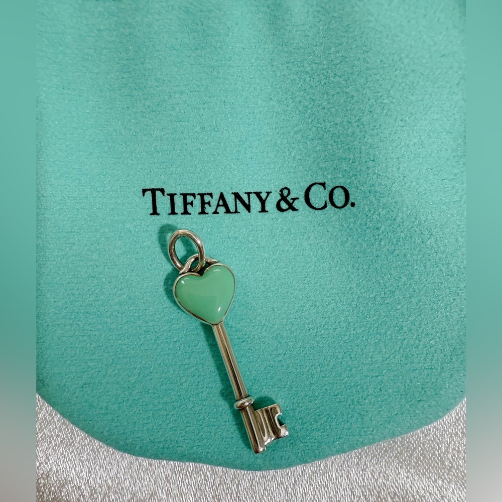 Tiffany & Co. Silver Key Pendant with Blue Enamel Heart
